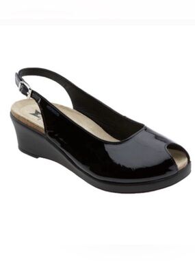 Mephisto Natasha peep toe slingback black leather wedge sandals shoes sz 39 (9)